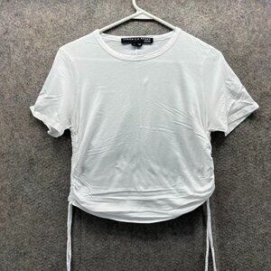 Veronica Beard Jeans Shirt Women Small White Side Ruched Crewneck Cotton